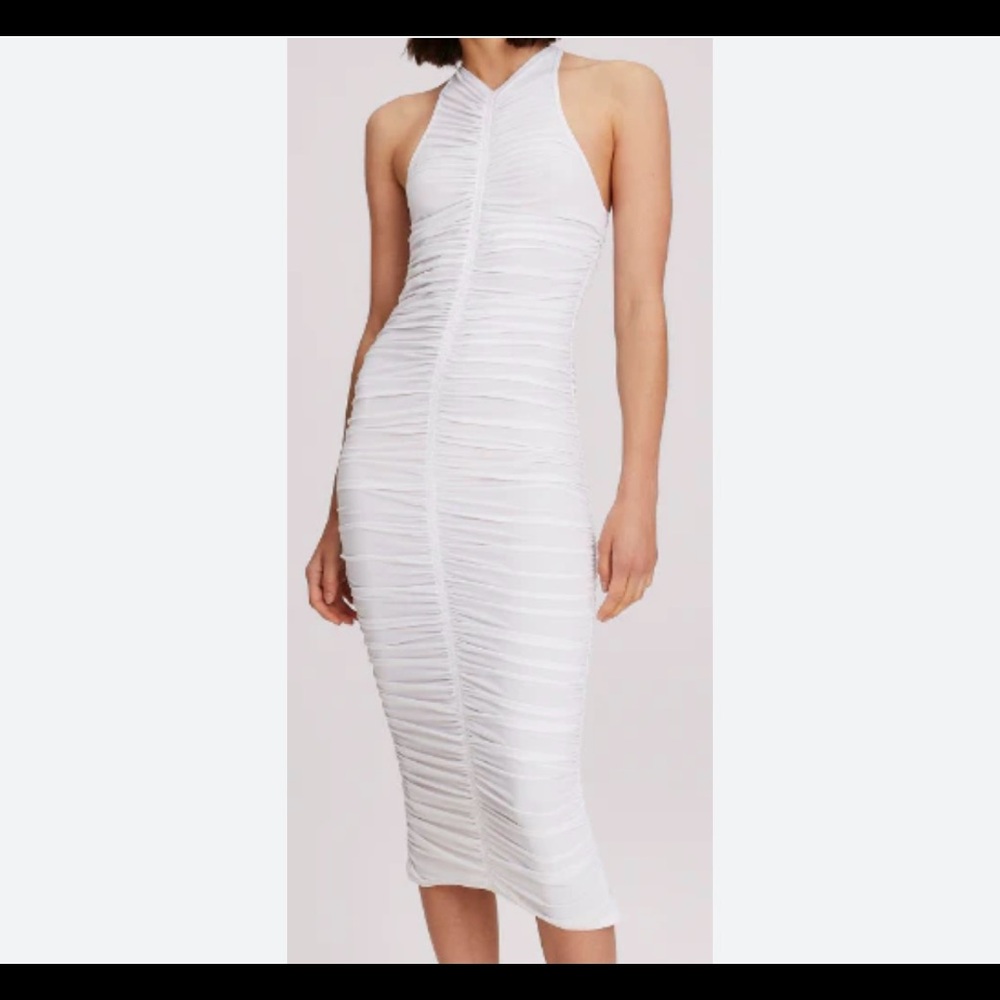 A.L.C White Ruched Midi Dress, Bodycon